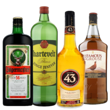 Hartevelt jenever
of Famous Grouse whisky
fles à 1.5 liter
Jägermeister of Licor 43
fles à 1.75 liter